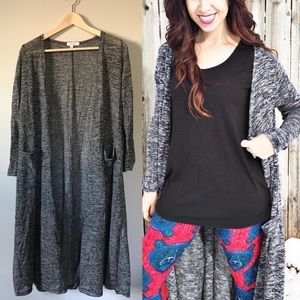 Lularoe Sarah Duster Cardigan Black Gray Stripes